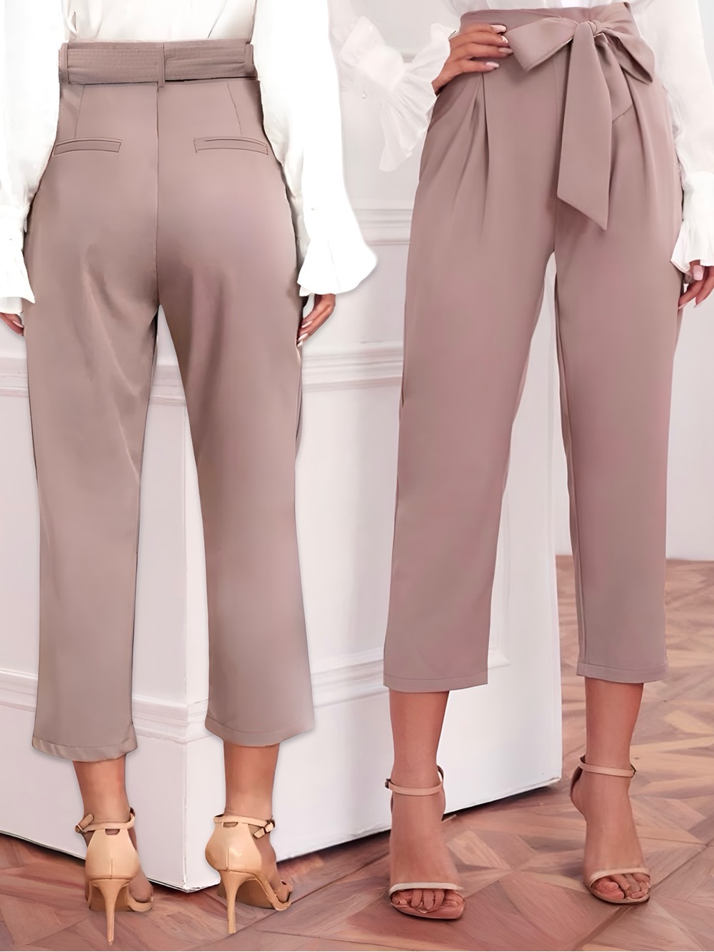 Shinestar Poly Crepe High-Waist Tapered Leg Dress Pants